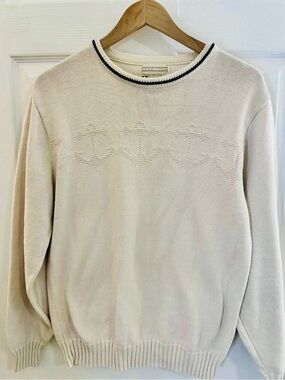Men's Vintage Lord Jeff Cream Crewneck Sweater with Anchor Knit Detail